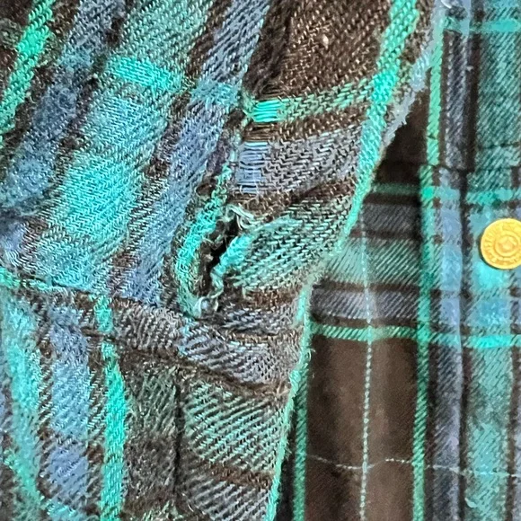 True Religion gold zippered blue plaid shirt - Picture 10 of 10